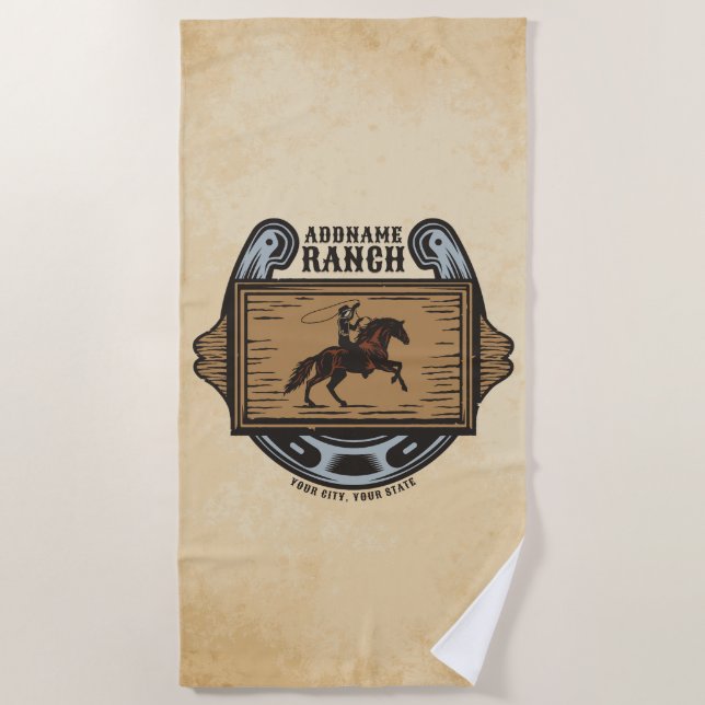 Serviette De Plage Roping Cowboy AJOUTER LE NOM Western Family Horse  (Devant)