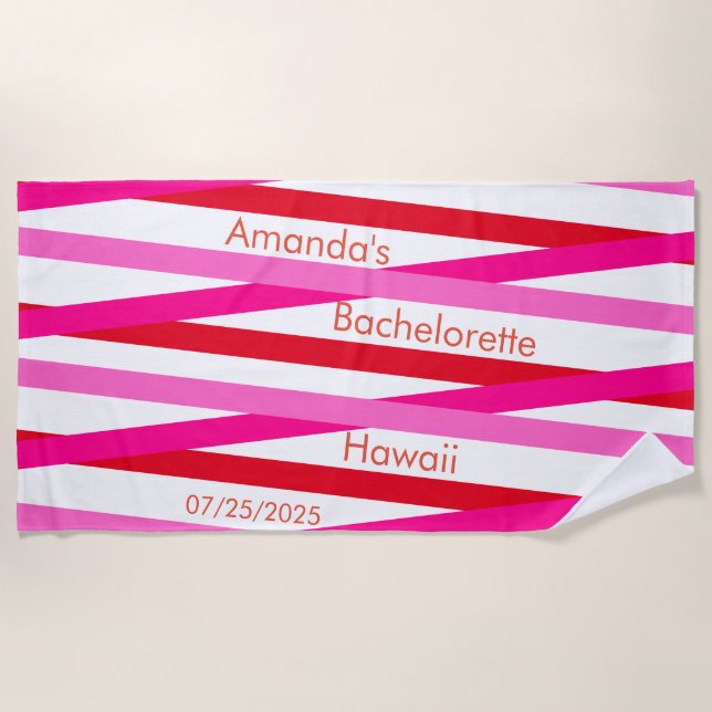 Serviette De Plage Rose Blanc Rouge Motif Monogramme Enterrement de V (Devant)