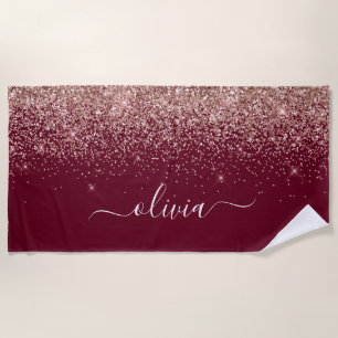 Serviette De Plage Rose Bourgogne Gold Blush Pink Parties scintillant