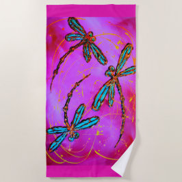Serviette de plage rose électrique Flit Dragonfly