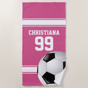 Serviette De Plage Rose et blanc barre le ballon de football du