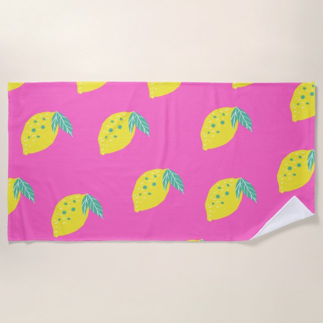 Serviette De Plage Rose et citron (Devant)