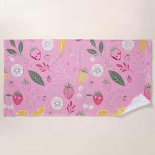 Serviette de plage rose fraise et florale