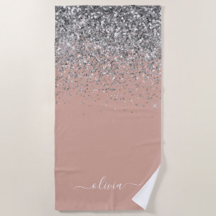 Serviette De Plage Rose Gold Fard Rose Argent Pailleté Monogramme Fém