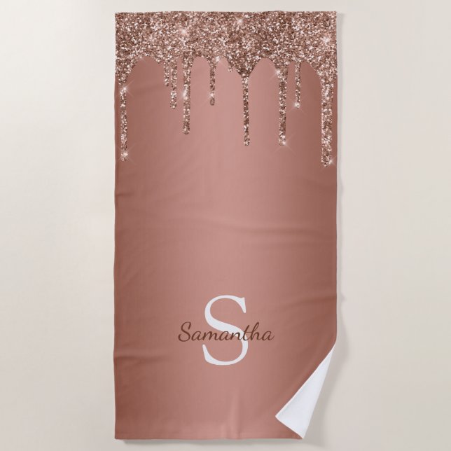 Serviette De Plage Rose Gold Parties scintillant Drives Sparkle Monog (Devant)