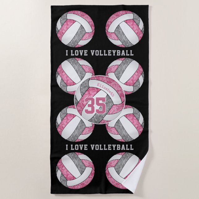 Serviette De Plage rose gris filles blanches aimer volleyball personn (Devant)