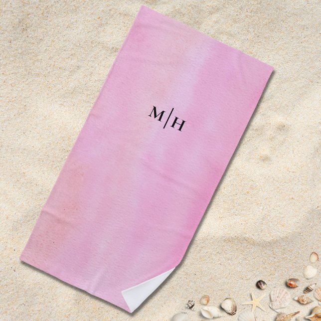 Serviette De Plage Rose Monogramme  (Créateur téléchargé)