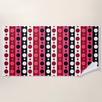 Serviette De Plage Rose noir blanc Cercle Étoiles rayures Design