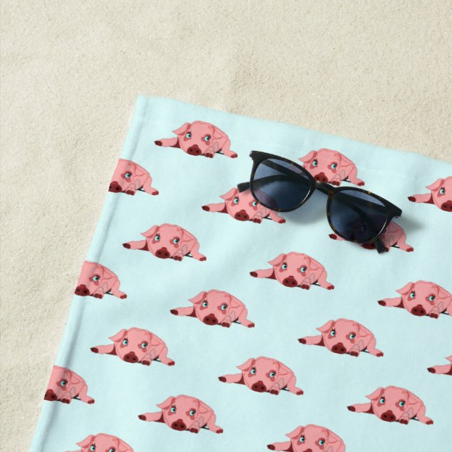Serviette de plage rose Piglet - Vos Couleurs (En situation)