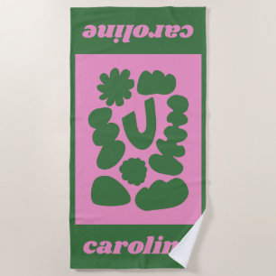 Serviette De Plage Rose Vert Moderne Abstrait Géométrique Personnalis