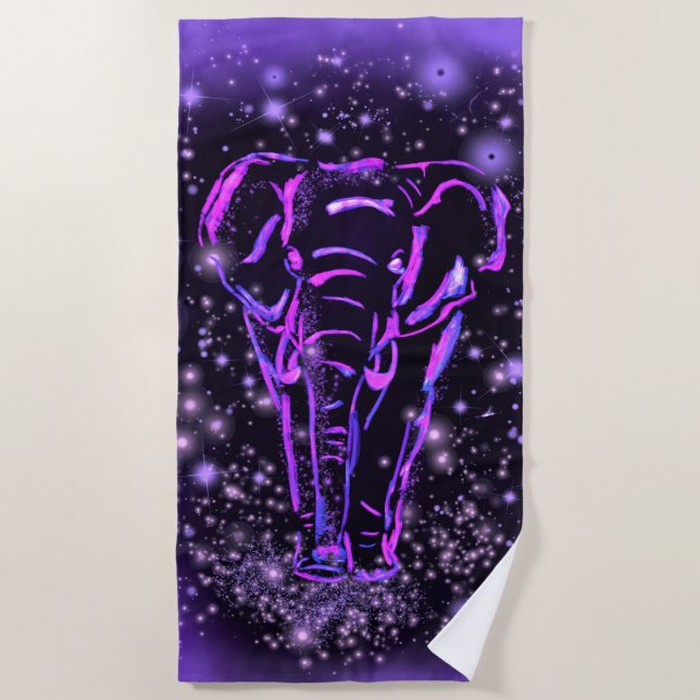 Serviette De Plage Rose Violet Elephant Dans La Nu (Devant)