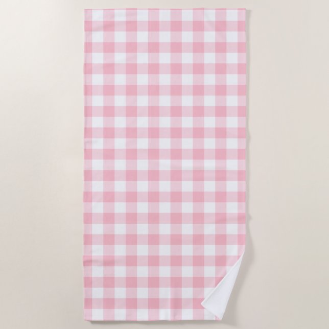 Serviette De Plage Roses et Blancs Gros En vichy chèques (Devant)