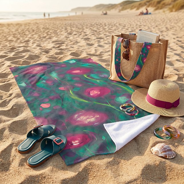 Serviette De Plage Roses rouges abstraites atténuées  (Créateur téléchargé)