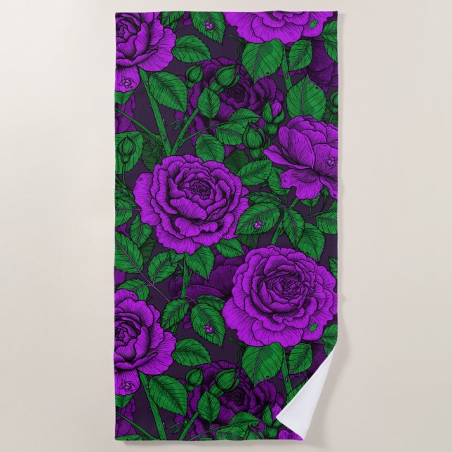 Serviette De Plage Roses violets (Devant)