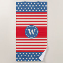 Serviette De Plage Rouge Blanc Bleu Customisé Monogram Beach Serviett