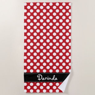 Serviette de plage rouge et blanche personnalisée