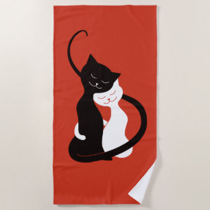 Serviette De Plage Rouge étreignant des chats d'amour