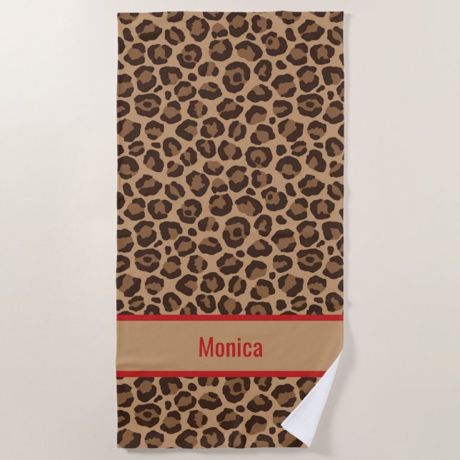 Serviette De Plage Rouge Luxe avec Impression Léopard (Devant)