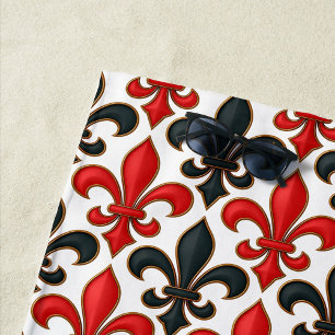 Serviette De Plage Rouge noir baroque Fleur de lis Motif Design