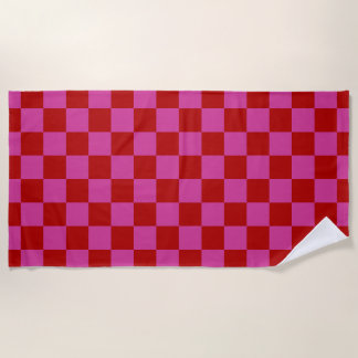Serviette De Plage Rouge + Pink Check À damiers Motif de tableau de b