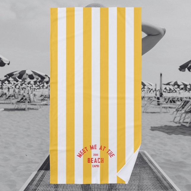 Serviette De Plage Rouge Rencontrez-Moi À La Plage Cabana Jaune Strip (Créateur téléchargé)