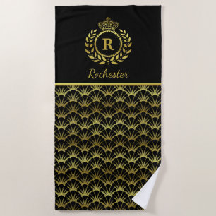 Serviette De Plage Royal Monogramme Gold Laurel Wreath Crown Deco She