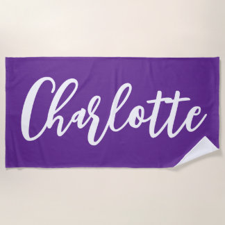 Serviette De Plage Royal Purple and White Lettering Script