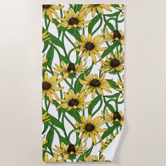 Serviette De Plage Rudbekia jaune sur blanc (Devant)