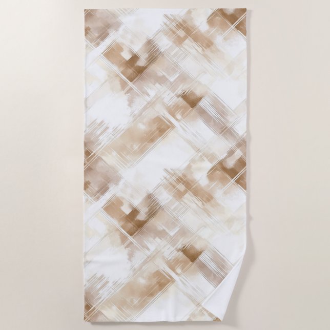 Serviette De Plage Rustic Cream Brown Stripes Birthday (Devant)