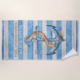 Serviette De Plage Rustique Bois Famille Plage Maison Stripes Nautiqu