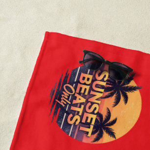 Serviette De Plage Rythmes Rétro Coucher de Soleil Uniquement Palmier