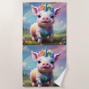 Serviette De Plage "Sabots Magiques : Le Cochon Licorne Arc-en-Ciel"