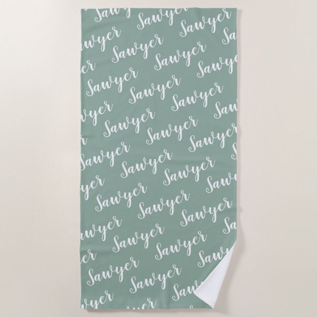 Serviette De Plage Sage Green Calligraphie Nom de répétition personna (Devant)
