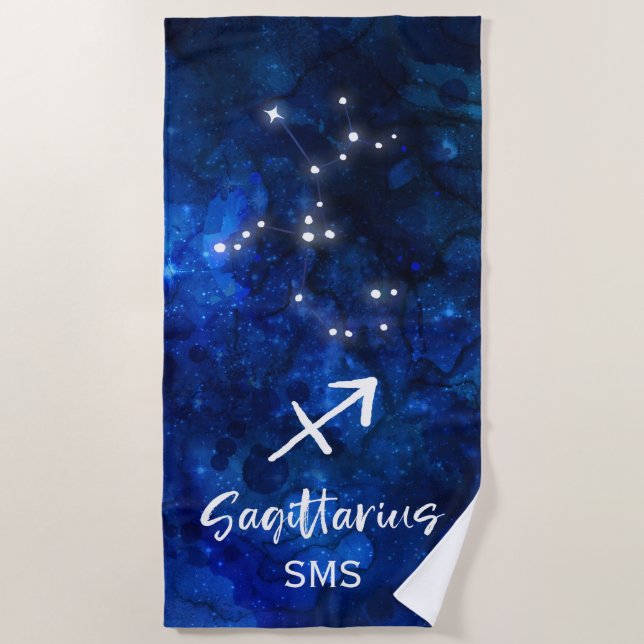 Serviette De Plage Sagittaire Zodiac Constellation Galaxie Monogramme (Devant)