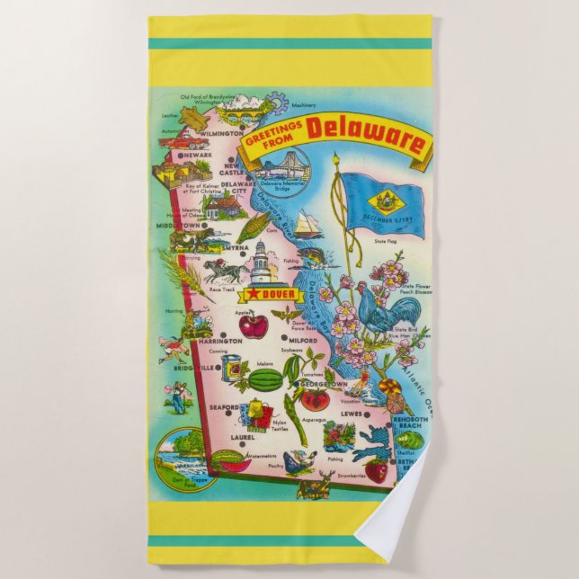 Serviette De Plage Salutations de la carte du Delaware (Devant)