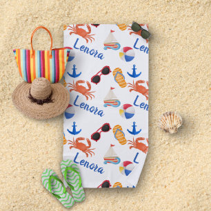 Serviette De Plage Sandales et lunettes de soleil Nom d'été Motif