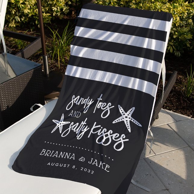 Serviette De Plage Sandy Toes Salty Kisses Destination Mariage Favori (Créateur téléchargé)