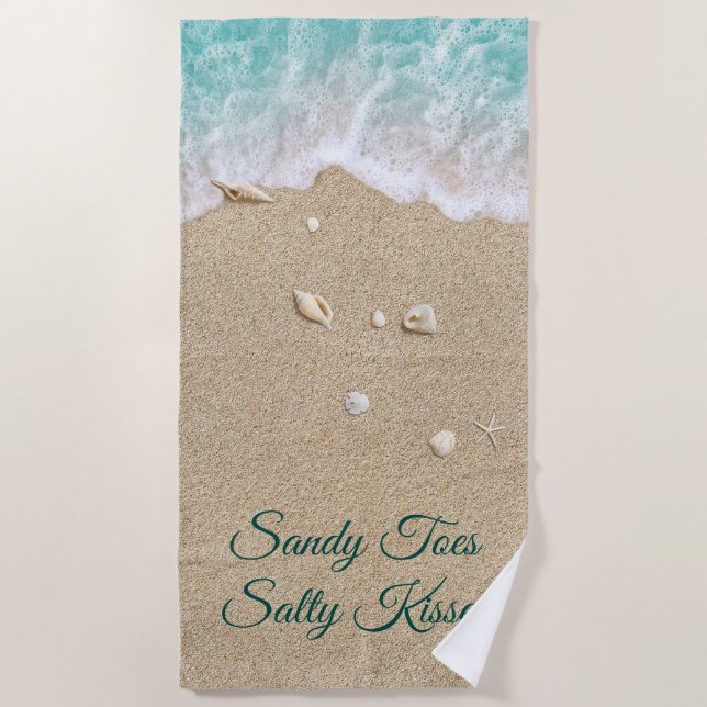 Serviette De Plage Sandy Toes Salty Kisses Turquoise Beach Waves (Devant)
