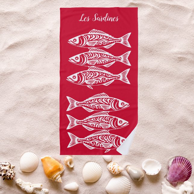 Serviette De Plage Sardines-Cherry Red Hawaiian (Les Sardines Hawaiian Fisherman Trend Beach Summer Beach Towel Cherry Red)