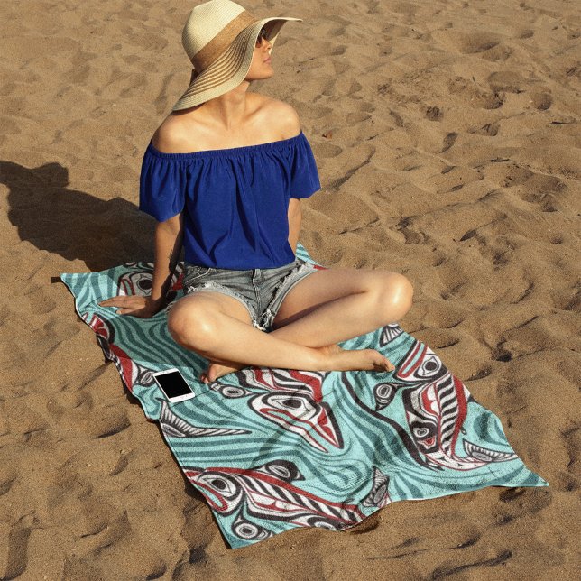 Serviette De Plage Saumon Haida Art Spirit Pacific Northwest Native (Créateur téléchargé)