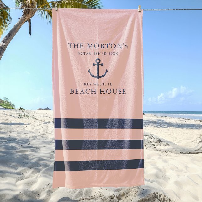 Serviette De Plage Saumon nautique Ancre familiale Beach House (Nautical Smoky Salmon Anchor Family Beach House Beach Towel)