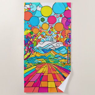 Serviette De Plage Scène colorée de parc de dessin animé