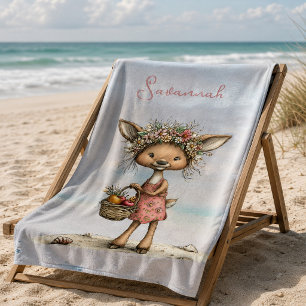 Serviette De Plage Scène de plage de cerf fantaisiste personnelle