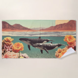 Serviette De Plage Scène océanique surréaliste avec des baleines et d