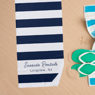 Serviette De Plage Script de nom de la bande blanche bleue marine