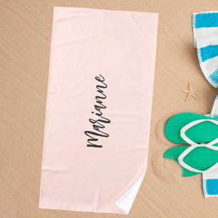 Serviette De Plage Script de nom personnalisé gris Peach