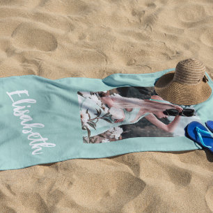 Serviette De Plage Script photo et nom personnalisé