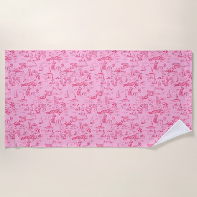 Serviette De Plage Sea Dog Toile Pink  (Devant)