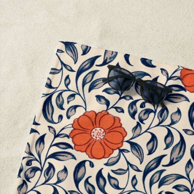 Serviette De Plage Seamless floral pattern with vibrant orange flower (En situation)