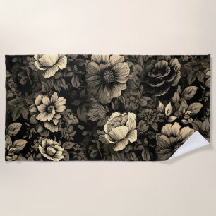 Serviette De Plage Sépia tonique Vintage Floral Print